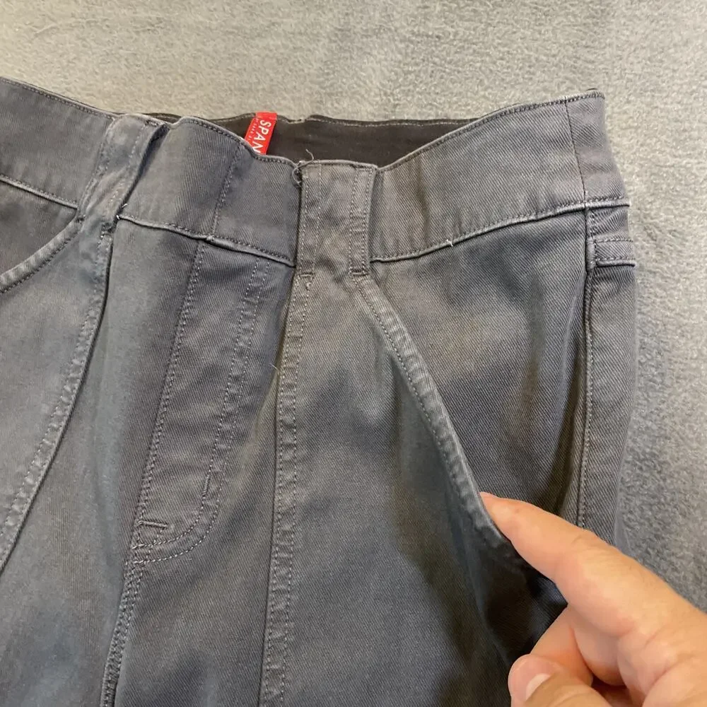 Spanx Womens Medium Black Stretch Twill Ankle Pull-On Cargo Pants Utility